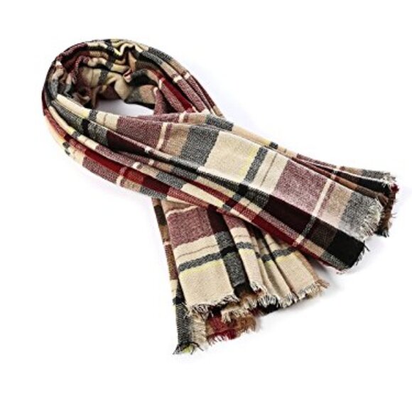 Oversized Plaid Scarf Soft Warm Blanket Shawl Tassel Retro Chic Winter - Picture 5 of 8